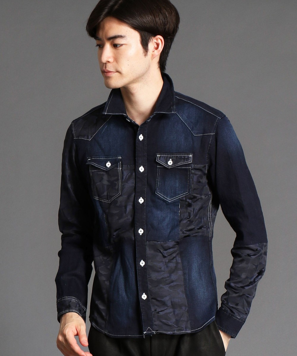パッチワークデニムシャツ 長袖 ニコル公式通販サイト Nicole Online Shop パッチワークデニムシャツ 長袖 ニコル公式通販サイト Nicole Online Shop