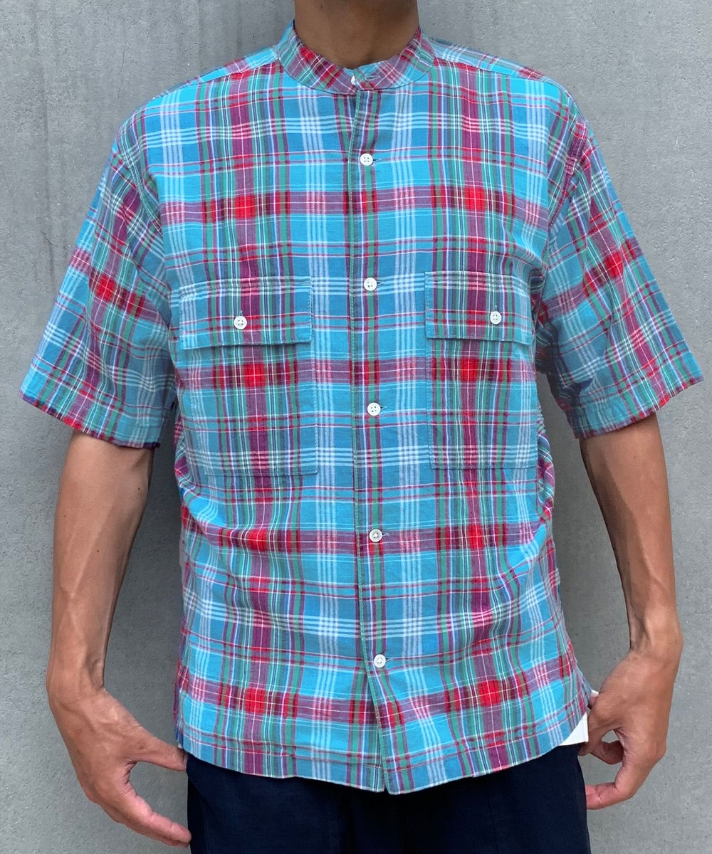 インド綿使用マドラスチェックバンドカラー半袖シャツ シャツ ブラウス ニコル公式通販サイト Nicole Online Shop インド綿使用マドラスチェックバンドカラー半袖シャツ シャツ ブラウス ニコル公式通販サイト Nicole Online Shop