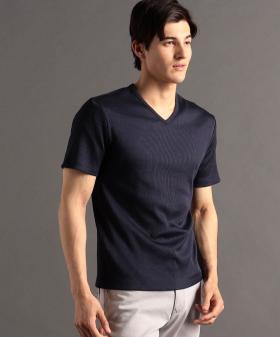 【canal deux Luxe】プレーティングテレコ VネックTシャツ