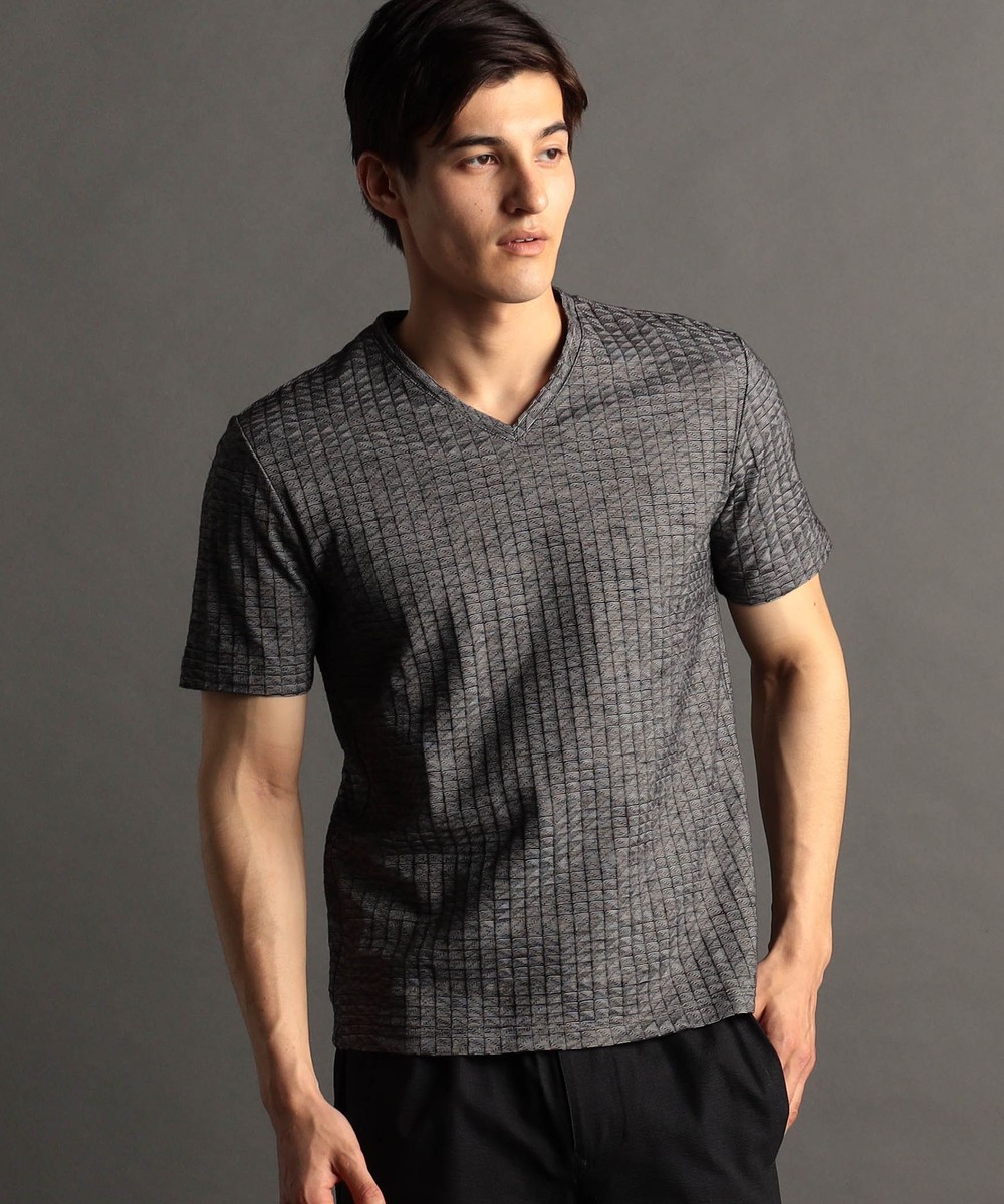 【canal deux Luxe】ジオメトリック VネックTシャツ