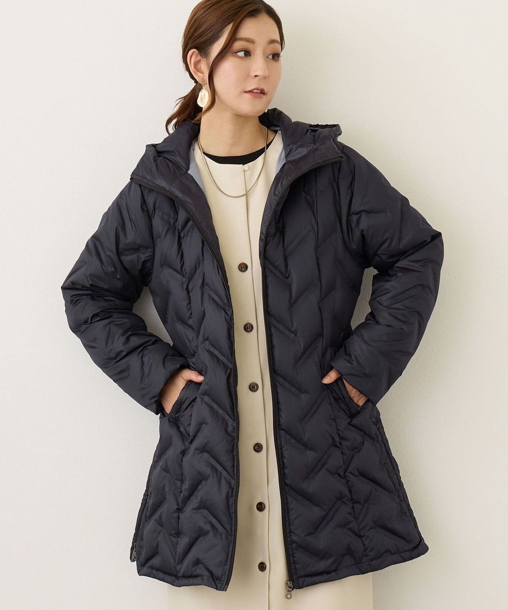 エンボス加工 シームレスダウン ロングコート/タフタ