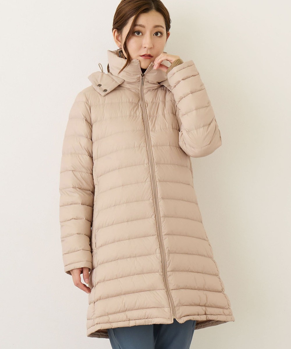 フード付きロングダウンコート/タフタ