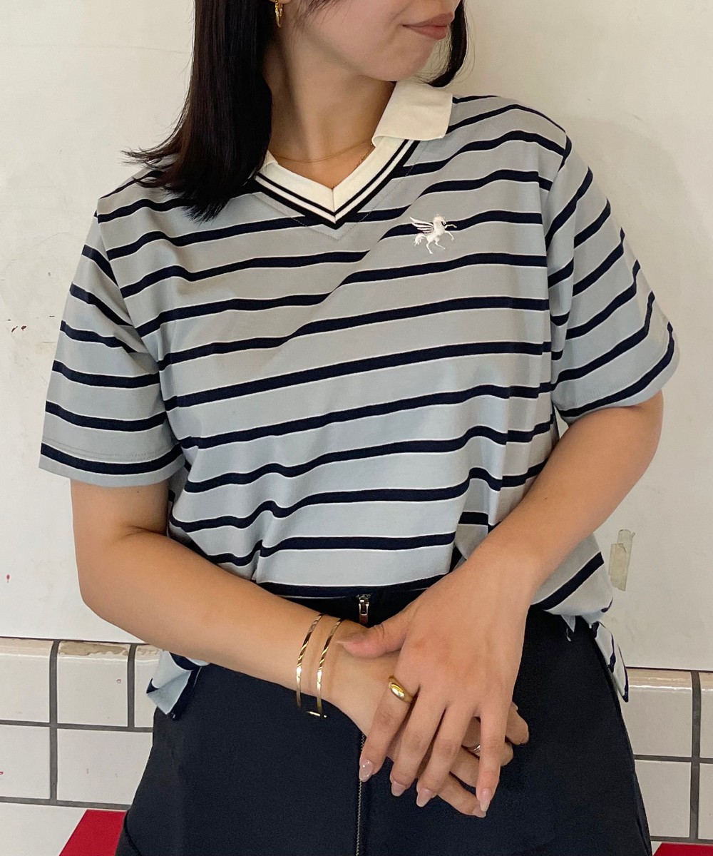 ラインデザイン ラガーTシャツ/マルチボーダー