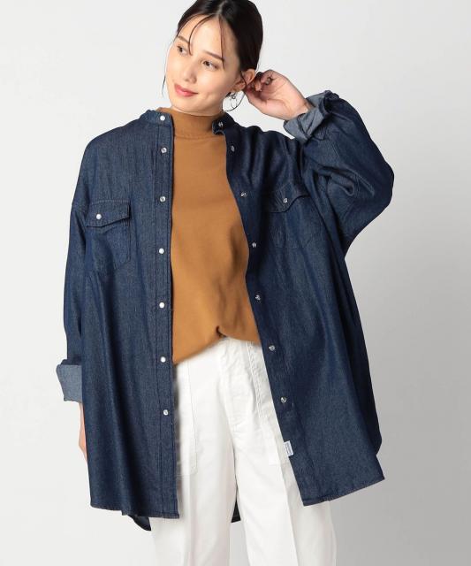 ウエスタン風 ノーカラーデニムシャツ