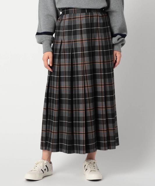 チェック柄 タックロングスカート