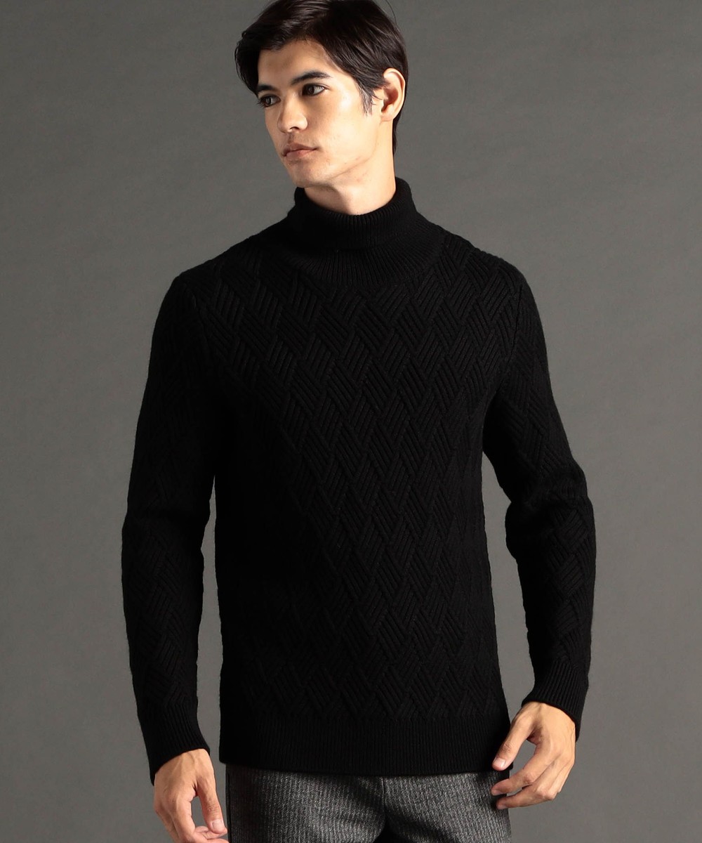 【ex/tra】変形畦編み タートルネックニット