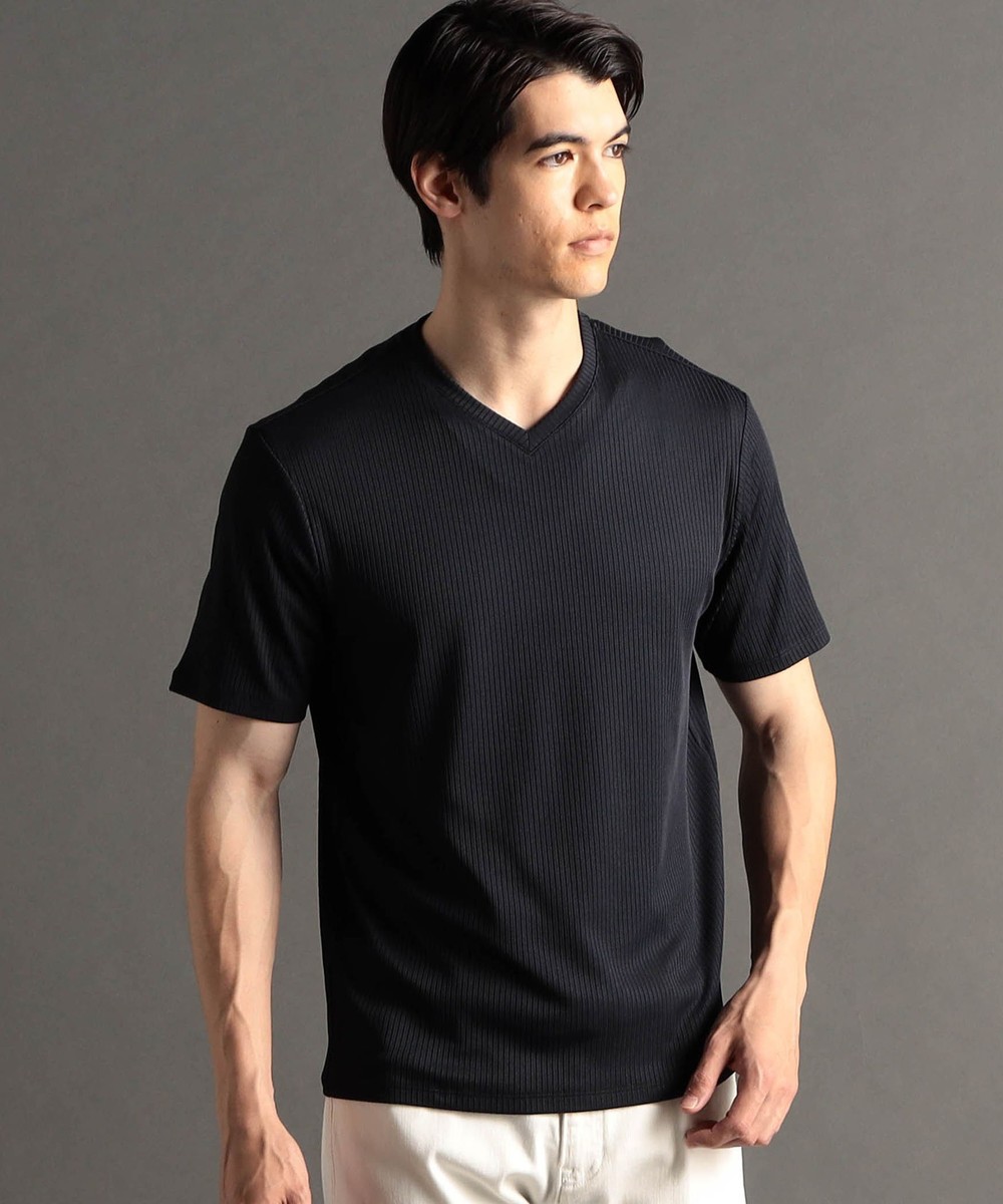 【ex/tra】プレーティングテレコ 半袖VネックTシャツ