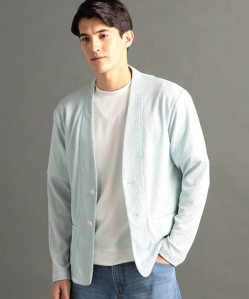 グラフィックジャカード ノーカラーニットジャケット