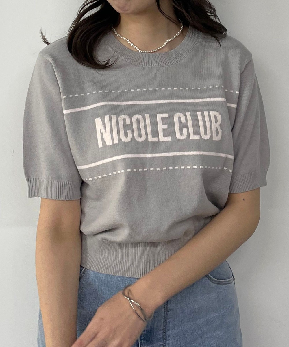 ラインロゴ半袖ニットプルオーバー