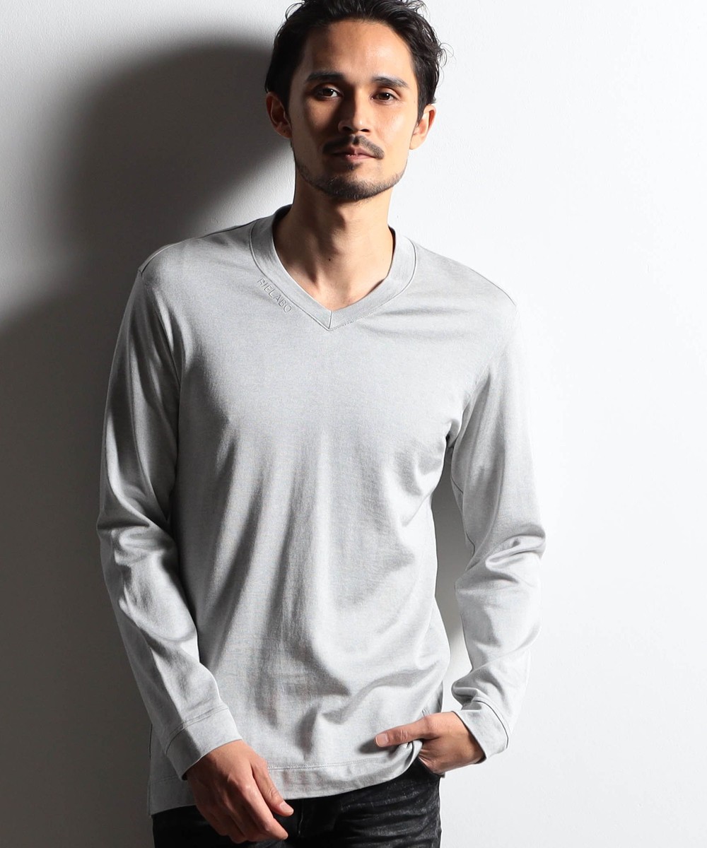 【RIELABO】レーヨンジャージ ドレスVネック長袖カットソー