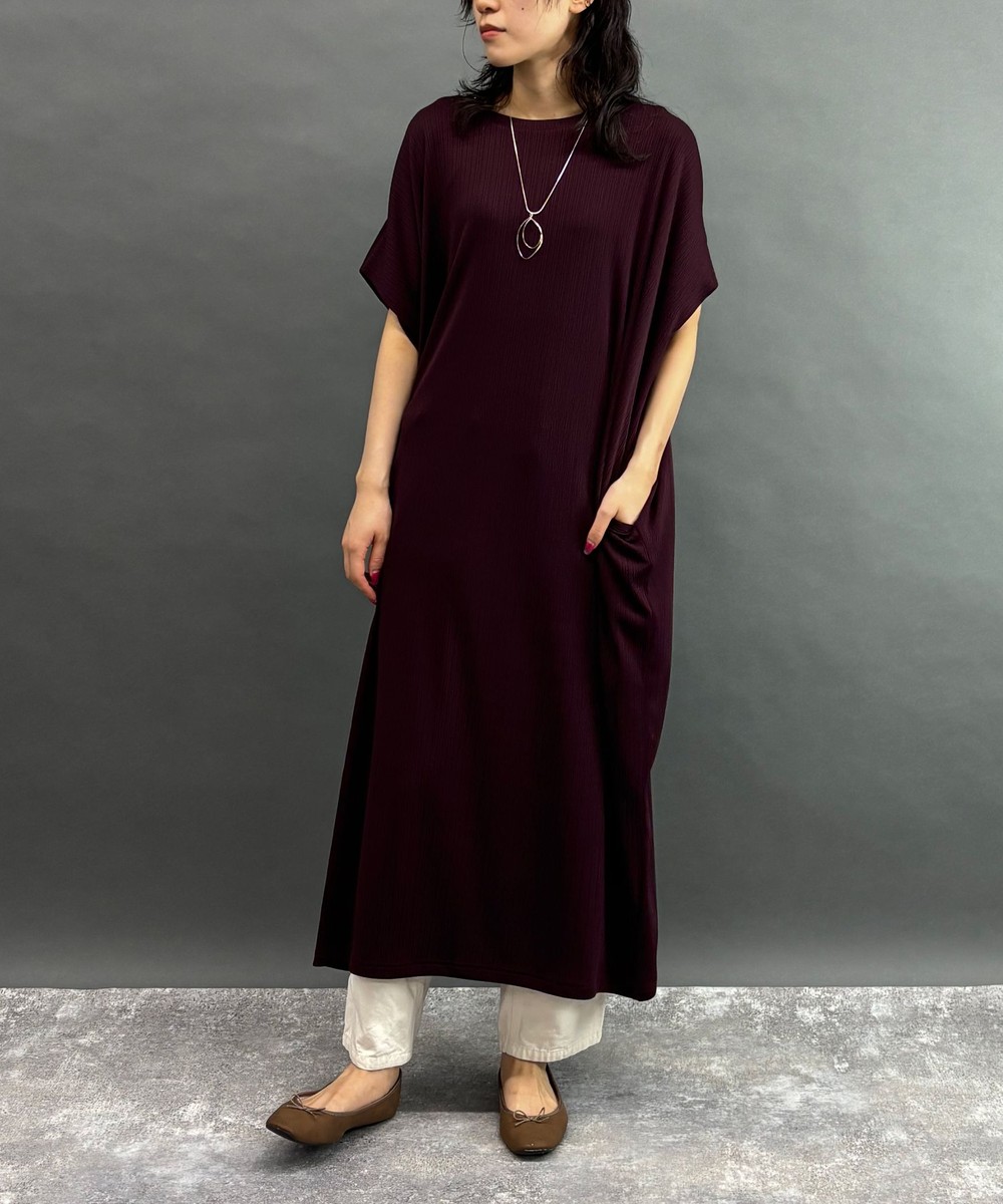 ランダムリブ素材ゆったりワンピース