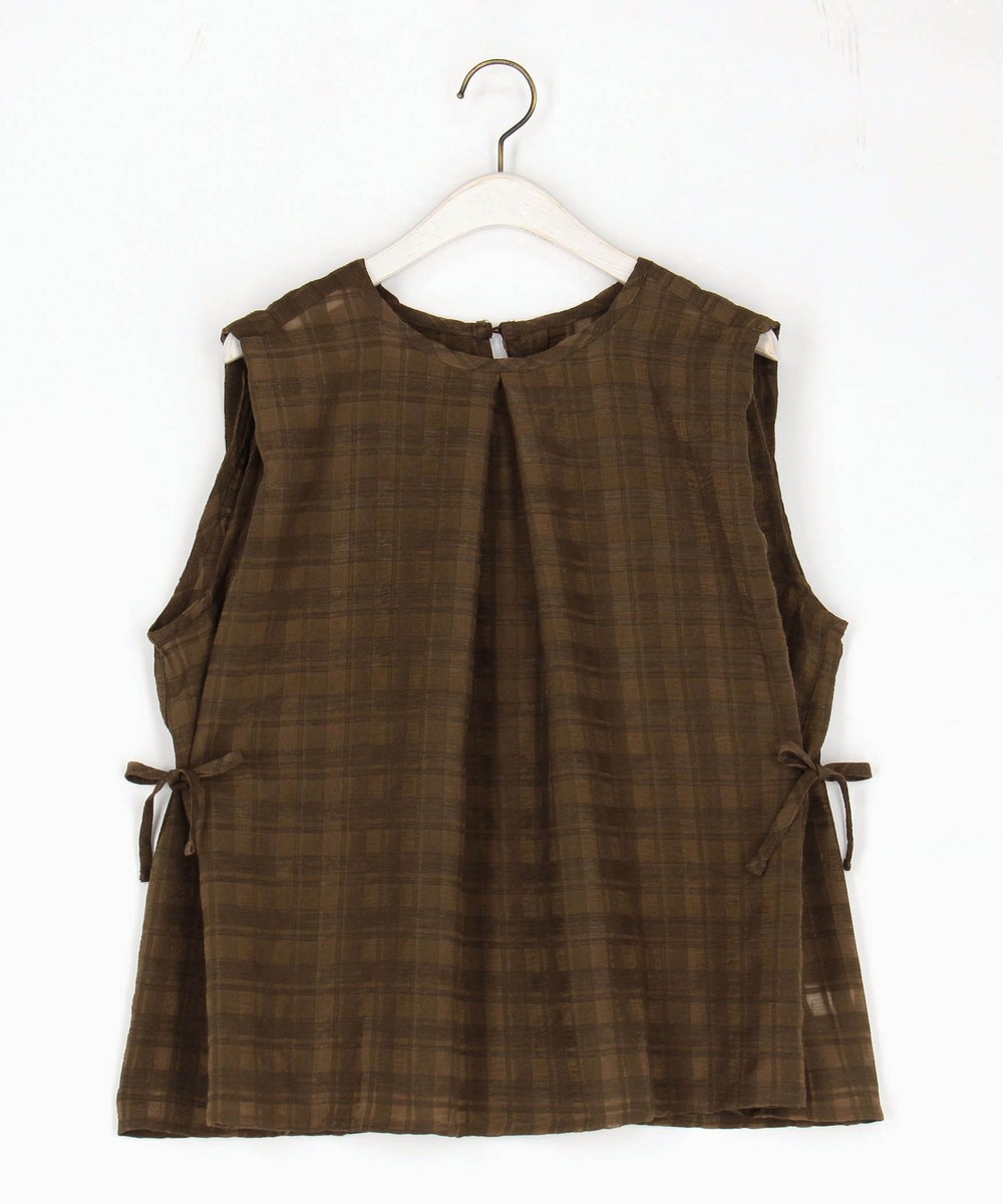 シアーチェック柄 ノースリーブブラウス