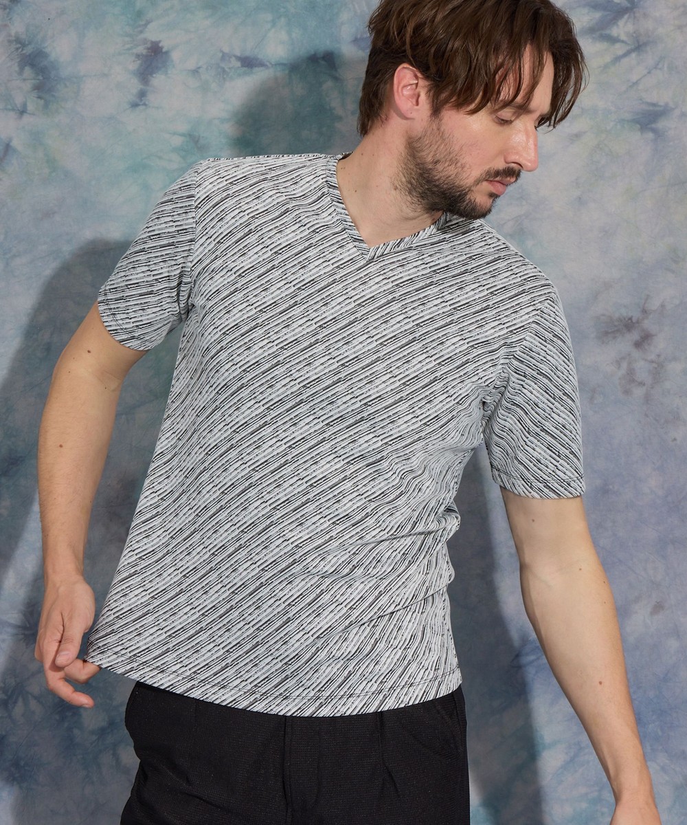 バイヤスジャカードVネック半袖プルオーバー