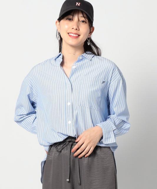 丈2WAY　ストライプ柄ロゴ入り長袖シャツ