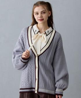 ケーブル編みチルデンカーディガン