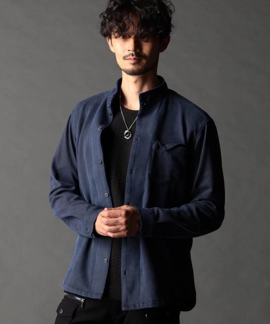 起毛ポンチ素材スタンドカラーシャツ