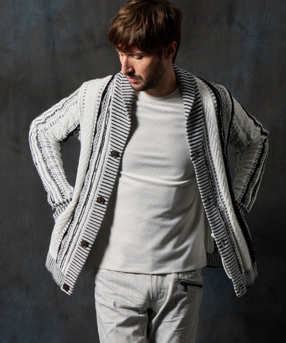 ランダムストライプ3Dニットカーディガン