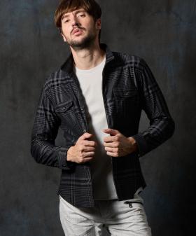 フロッキープリントスタンドカラーシャツ