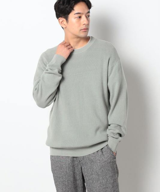 片畦編みリブクルーネックニット