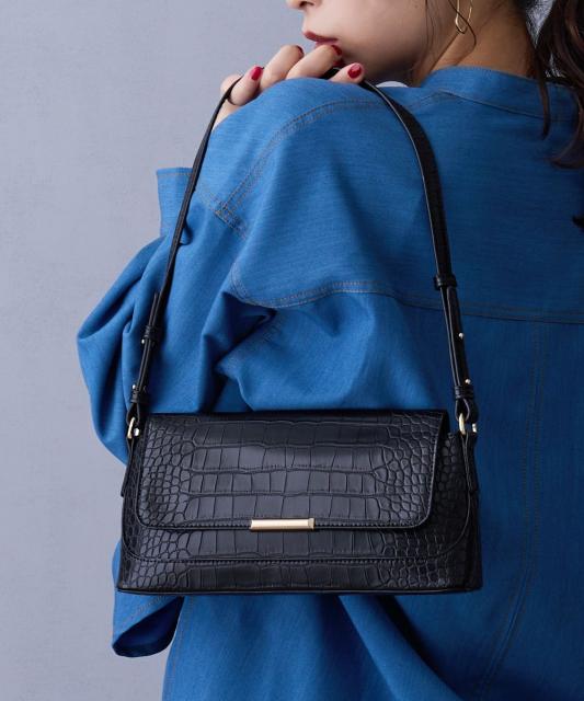 【TIME SALE】クロコ型押しスクエアバッグ