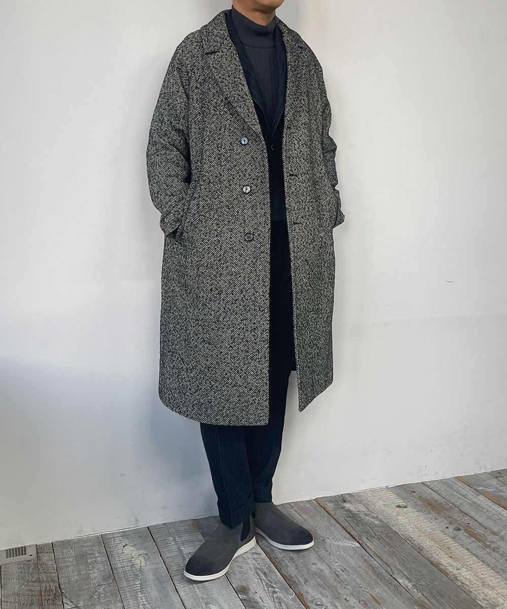 ウーリーヘリンボンツイード チェスターコート｜チェスターコート