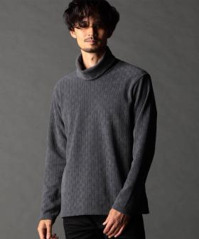 ブロックチェックベロア オフタートルプルオーバー