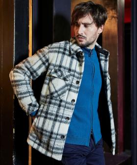 Wパッチポケット チェックブルゾン