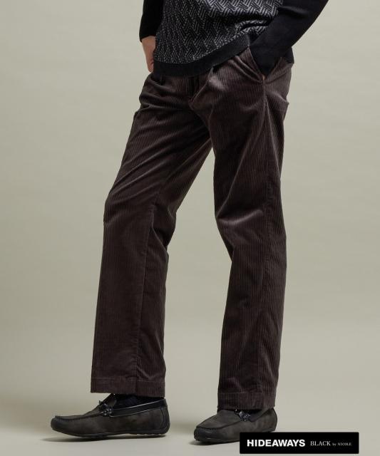 【HIDEAWAYS BLACK】コーデュロイワンタックイージースラックス