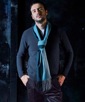 【HIDEAWAYS BLACK】バイアスジャカード　スタンドハーフジップニット