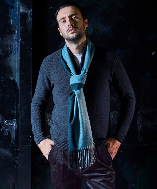 【HIDEAWAYS BLACK】バイアスジャカード　スタンドハーフジップニット