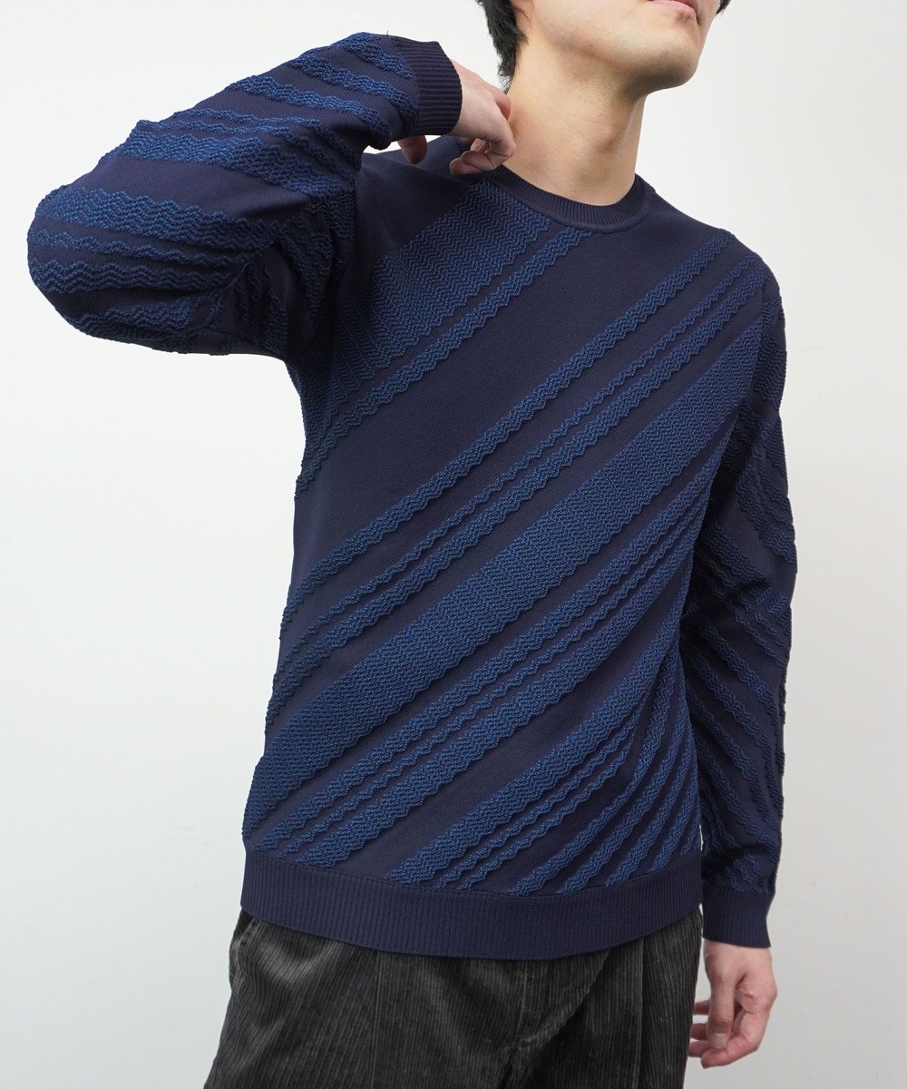 【新品未使用】V12 HIDE KNIT ニット HIDEAWAYS BLACK】バイアスリンクスジャカードクルーネックニット