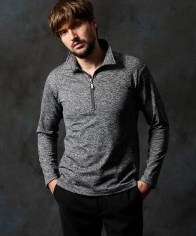 メランジ裏起毛　ハーフジップポロシャツ