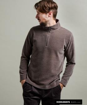 【HIDEAWAYS BLACK】モールブロックチェックスタンドハーフジッププルオーバー