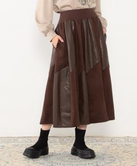 【WALDO】合皮ドッキングフレアスカート
