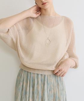 ラメ混メッシュ編みプルオーバー