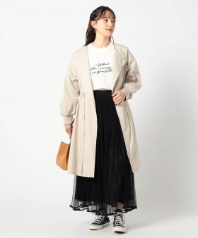 ウエスト絞り ノーカラーコート
