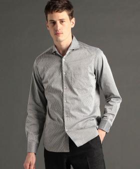 ヘリンボンストレッチ カッタウェイカラーシャツ