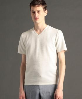 【canal deux Luxe】タックボーダー 半袖VネックTシャツ