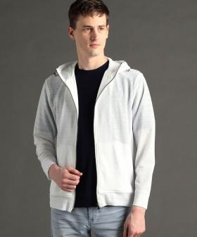 【canal deux Luxe】ボーダーハニカムメッシュ ジップパーカー