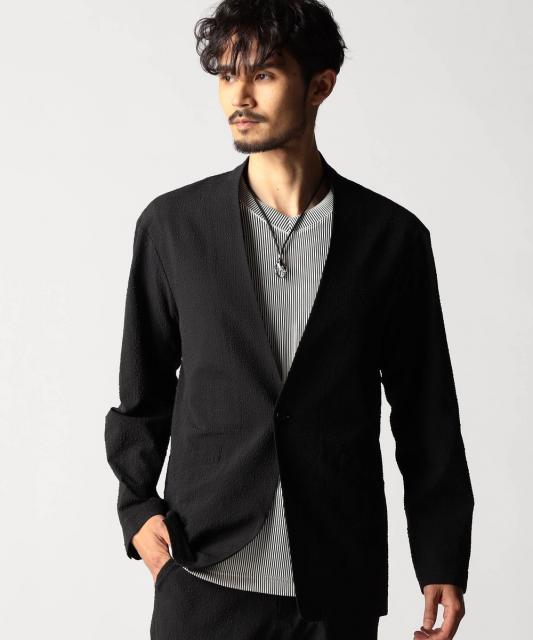 サッカーチェック　ノーカラージャケット