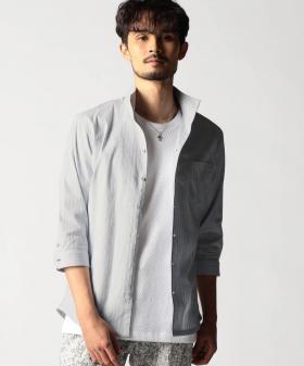 リバーシブルドビー ７分袖スタンドカラーシャツ