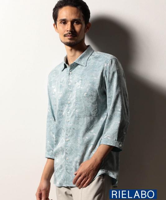 【RIELABO】ブライトジャカード　7分袖レギュラーカラーシャツ