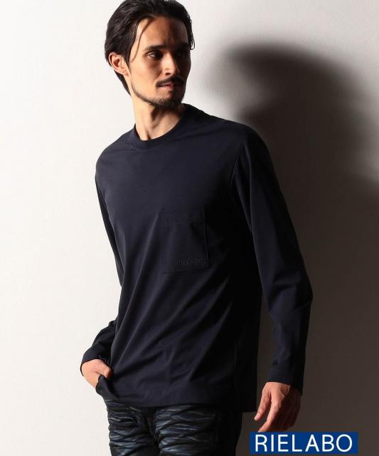 【RIELABO】シルク混ストレッチスムースクルーネックプルオーバー