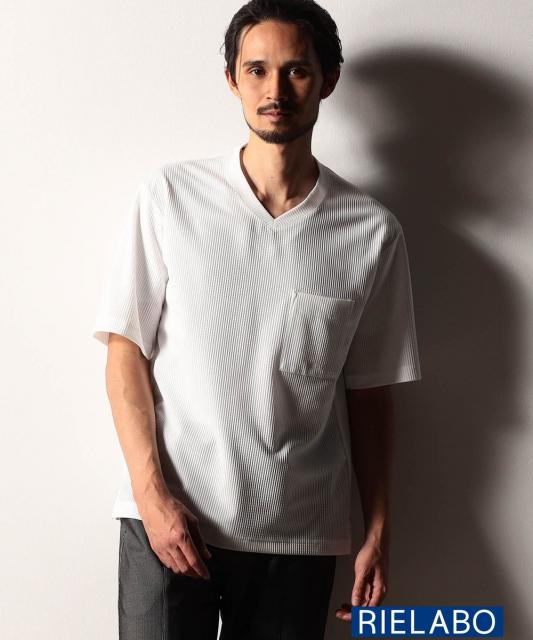 【RIELABO】サッカートリコット Vネック半袖カットソー（日本製）