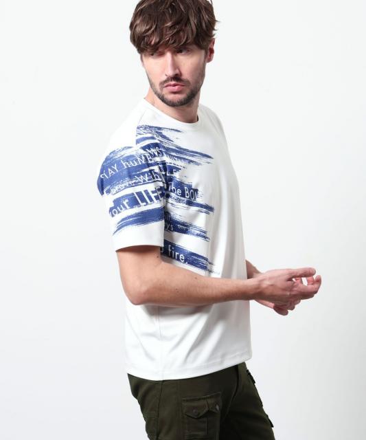 バイヤスハケメロゴプリント　クルーネック半袖Ｔシャツ