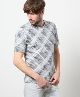 バイアスブリスターチェックジャカード クルーネック半袖プルオーバー