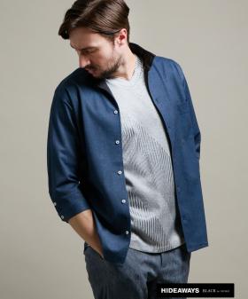 カスレプリント ７分袖スタンドカラーシャツ