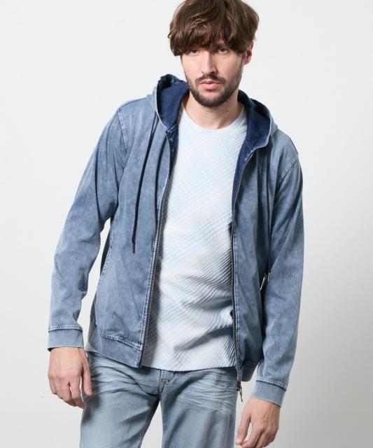 ハイテンションジャージーデニムジップアップパーカー
