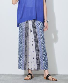 パネル柄幾何学プリント巻きスカート風パンツ