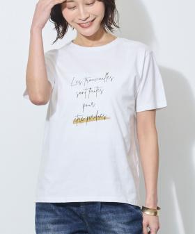 ラメ入りロゴプリント半袖Tシャツ